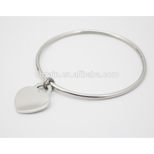 Personalized stainless steel logo engraving Custom silver heart charm bangle